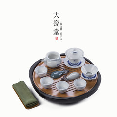 The whole hall porcelain porcelain tea set Kung Fu Tea hand-painted Qinghua office household water bowl 10 Melamine plate style