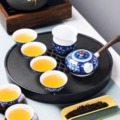Is Yanfang blue and white porcelain tea gift box with wooden handle side pot set of creative ceramic Kung Fu tea cup set 8 Put the pot into 8 side branch icing on the cake