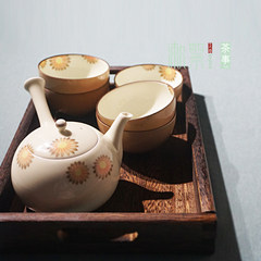 日本进口茶具套装 深川製急须壶 瓷器茶碗 茶杯 茶道用具商务茶具 6件 托盘（20*32cm）