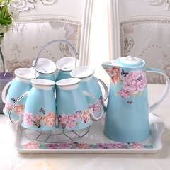 Water jug bone porcelain cup set creative ceramic kettle tea cup set out Milan round pot 9 (with melamine + cup holder)