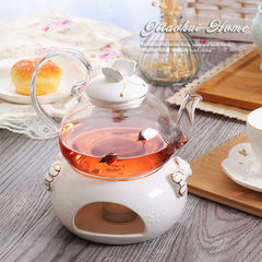 Japanese Tea Pot Teapot Set Fruit butterfly ceramic glass tea camellia tea candle heating afternoon Furnace seat + glass pot