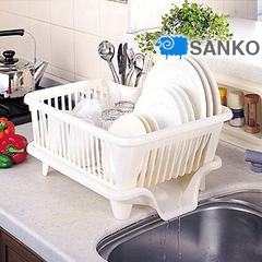 Japan imported SANKO kitchen tableware tableware draining rack storage rack shelf drain basket dishes white