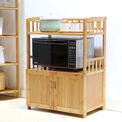 Bamboo shelf microwave oven rack storage kitchen drawer door floor with shelving thick oven rack Three layers, 60 doors