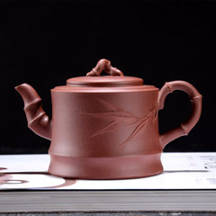 Yixing raw mud purple clay teapot, pure manual Kung Fu tea pot, tea pot bottom trough, applique applique, bamboo leaves, bamboo section pot
