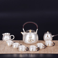 Typical work hall silver teapot tea set tea fine silver silver silver silver handmade Japanese cooking kettle Tea rhyme set (9 pieces set)