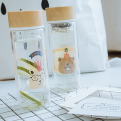 Korean cartoon double layer glass, heat-resistant creative tea making filter transparent cover female portable home cup water cup Bear teeth