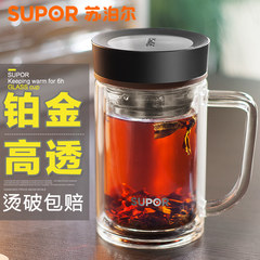 SUPOR glass, double glass, office cup, filter, cover, heat belt, cup of tea Core bamboo green belt 410ml