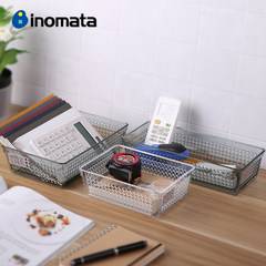 INOMATA Japan import desktop finishing basket, hollow key frame, office plastic storage basket, rectangle trumpet Transparent three sets