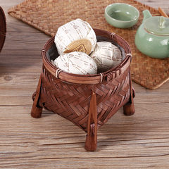 Handmade bamboo tea tea retro storage basket woven flower basket pot set green green storage basket brown
