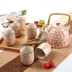 Ceramic Kung Fu tea set special offer bamboo trays household large capacity with Japanese style and cherry cup teapot handle 7 01 cherry blossoms, one pot and six cups