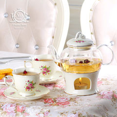 European style flower tea set, flower and fruit Pu'er tea pot, ceramic glass heating base, English afternoon tea
