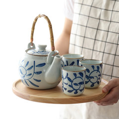 Monthly. Rattan, Japanese style, retro painting, ceramic teapot, kettle, bamboo handle, portable teapot, tea set, tea set Teapot