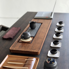 Black stone tea tray drainage simple Kung Fu tea set heavy bamboo tea table wood household tea bamboo piece With the purchase of the electromagnetic oven (excluding teatray)