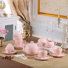 New European style sculpture butterfly glaze ceramic coffee cup set English afternoon tea tea factory direct 2 Butterfly Pink, four cups, four dishes, four spoons, a cup holder
