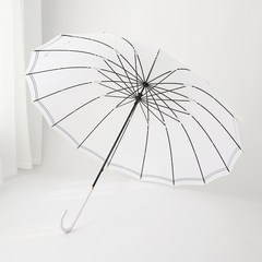 South Korea light small fresh creative umbrella, long handle umbrella strengthen reinforcement, 16 bone windproof long pole umbrella, female umbrella, dual-use white