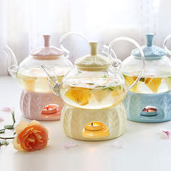 Ceramic tea flower tea set, fruit teapot, tea set, heat-resistant glass heating base, afternoon teapot No. 3 - color cherry tree