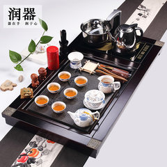 Run for Kung Fu tea set Wujin stone tea tray ceramic tea ceremony tea accessories four in one set of electromagnetic oven 24 Taste Zen 12 white porcelain teapot with Pisces play