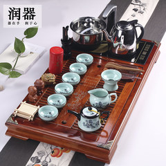 Run for exquisite tea set tea sets special offer Kung Fu wood household Ke wooden tea tray electromagnetic oven four in one bag mail 11 Brown 12 white porcelain fish pot