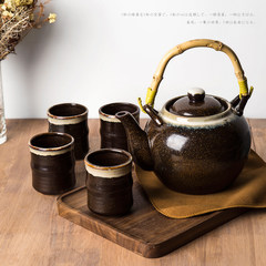 创意个性日式提梁壶陶瓷茶具套装 家用大容量茶壶 茶杯 功夫茶具 5件 提梁壶茶具-一壶四杯