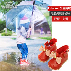The new children's boots shoes boots Baby Child Girls slip water light Bow Shoes Princess boots 5 yards (inner length 11.8cm) Bow knot red