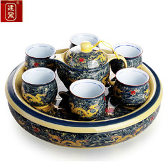 Taiwan kiln porcelain tea set tea genuine gold dragon nine three double cup tea pot set 9 Blue and white