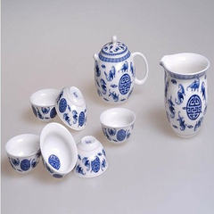 Taiwan tea authentic pottery kilns set Fu full life short mouth pot 6 cups of nine Gongfu tea group