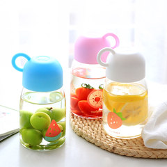 Cute Korean fruit fresh and transparent glass of male and female students. With creative portable water glass cup Pink cover -400