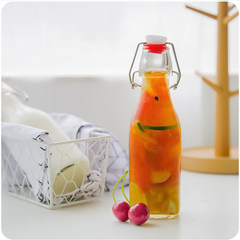 Retro hoop buckle plug transparent glass bottle coffee tea shop tea drink fruit juice cup Retro milk bottle