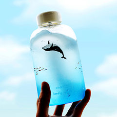 海洋蓝渐变色玻璃杯 创意原宿水杯 女学生韩版随手杯韩国清新杯子 鲸鱼（小款）