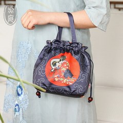Chinese printing drawstring bag storage board beam lunch box bag manual DIY portable bag cloth Wind zipper makeup bag