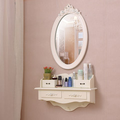 壁挂梳妆台镜迷你卧室韩欧式小户型收纳置物架田园化妆台梳妆桌 方镜子一套