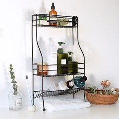 Wrought iron kitchen shelf creative multilayer storage shelf, bathroom landing shelf simple black rust coating black