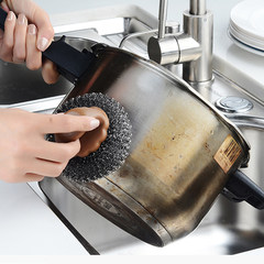 日本SPSAUCE带手柄锅刷碗刷厨房钢丝清洁球清洁刷去污不锈钢锅刷 白色400ml