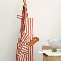 Japanese style small fresh lovers wave dot stripe back strap type pure cotton hemp apron kitchen work clothes Apron — stripe red