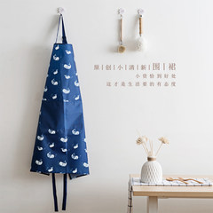 Japanese kitchen waterproof apron cute fashion home oil overclothes Korean small fresh household cleaning work clothes Little whale (blue)