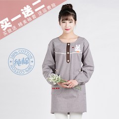 Shipping Kitchen Apron cute Korean fashion cotton long sleeved waterproof and oil proof anti clothing adult overclothes send cuff Jinsong long sleeves (pure cotton red waterproof)