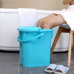 加高加厚塑料泡脚桶带盖保温足浴桶底部按摩滑轮洗脚桶手提泡脚盆 绿色大号（有盖）