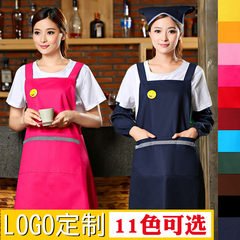 Fashion pure cotton coffee shop advertising apron, adult kitchen, simple pure color work clothes apron customized LOGO Neck blue
