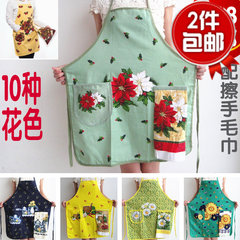 Two pieces of mail, fresh and fresh, European and American Korean version, lovely kitchen flowers, pure cotton pocket, sleeveless apron and towel Pay attention to towel Tassels and hemming random hair oh.