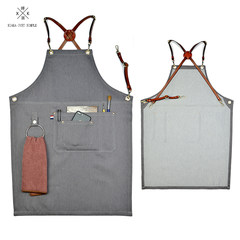 Grey denim apron straps sipping tea coffee barber work apron restaurant one custom floral apron A X + M &mdash Code Cowboy suspenders grey skirt length 80cm;