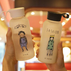 Korea creative couple lovely frosted glasses fresh and portable with minimalist personality students cup Yellow suspender Bear Bear + Black thermal insulation cup cover