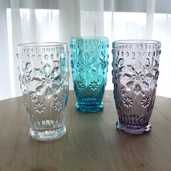 Retro style three color relief snow glass cup, Zakka cold drink cup, beer cup, fruit juice cup Transparent snowflake carved glass