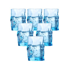 Italy imports Bormioli Creative Cup, classic blue wave design, glass cup six sets Blue (six / box)