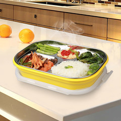 Stainless steel insulated lunch box, children's lunch box, separated children's dinner plate, portable insulation separate adult lunch box yellow