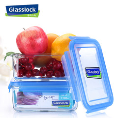 South Korea Glasslock three clouds toughened glass box lunch box lunch box refrigerator microwave 1.1L White lid