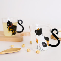 Single piece shipping HZ simple birthday gift high-temperature breakfast milk juice cup glass mug of black and white cat Collection store and baby screenshots, give us cup brush