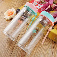 Korean cute female students with simple creative fresh glass bottle insulated portable water cup male personality Violet