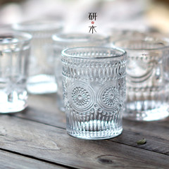 欧式复古简约透明浮雕玻璃杯柠檬杯果汁饮料杯家用喝水杯子酒水杯 透明宝珠形玻璃杯
