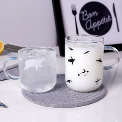 Creative day cute glass, heat-resistant transparent glass cup, breakfast cup, milk cup, fruit juice cup Penguin Glass Mug