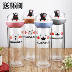 Korea creative cartoon micro landscape glass with cover cute female students readily portable double Korean water cup Grey -280ml